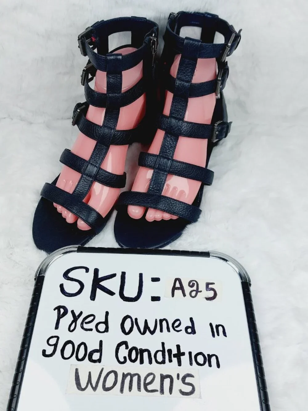Lauren Ralph Lauren Women's Navy Triple Buckle Heeled Gladiator Sandal Size 9B